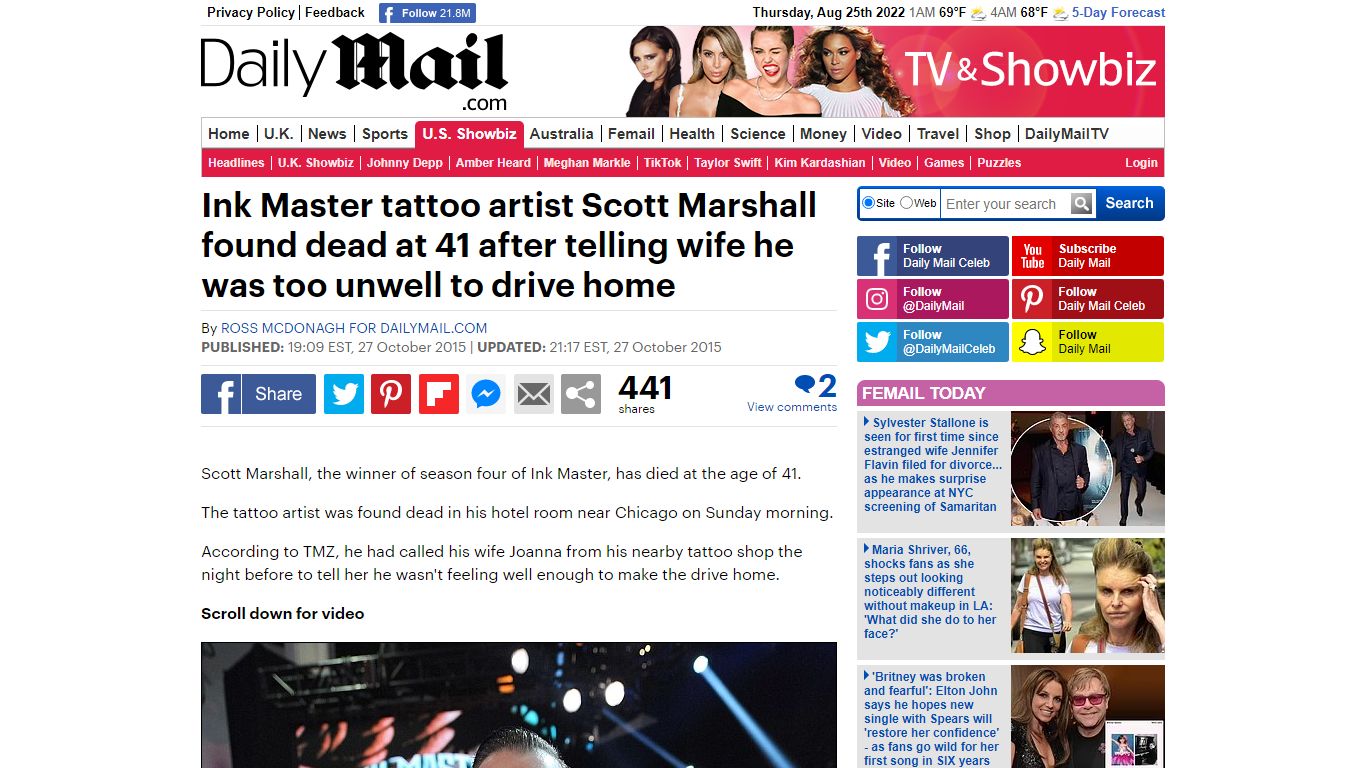 Ink Master tattoo artist Scott Marshall found dead at 41